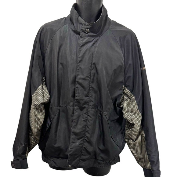Foot Joy DryJoy Men’s Large Black w Tan Herringbone Windbreaker Rain Golf Jacket - Picture 1 of 14